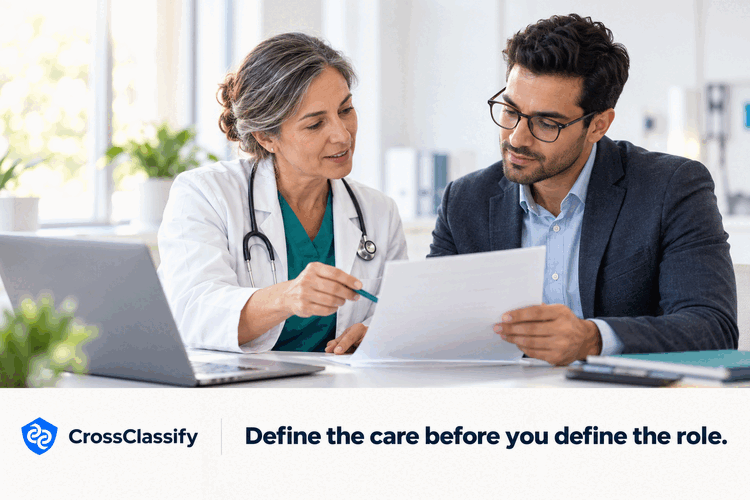 Clinical lead and healthcare recruiter translating patient care needs into role requirements, evidence, and a realistic support plan.
