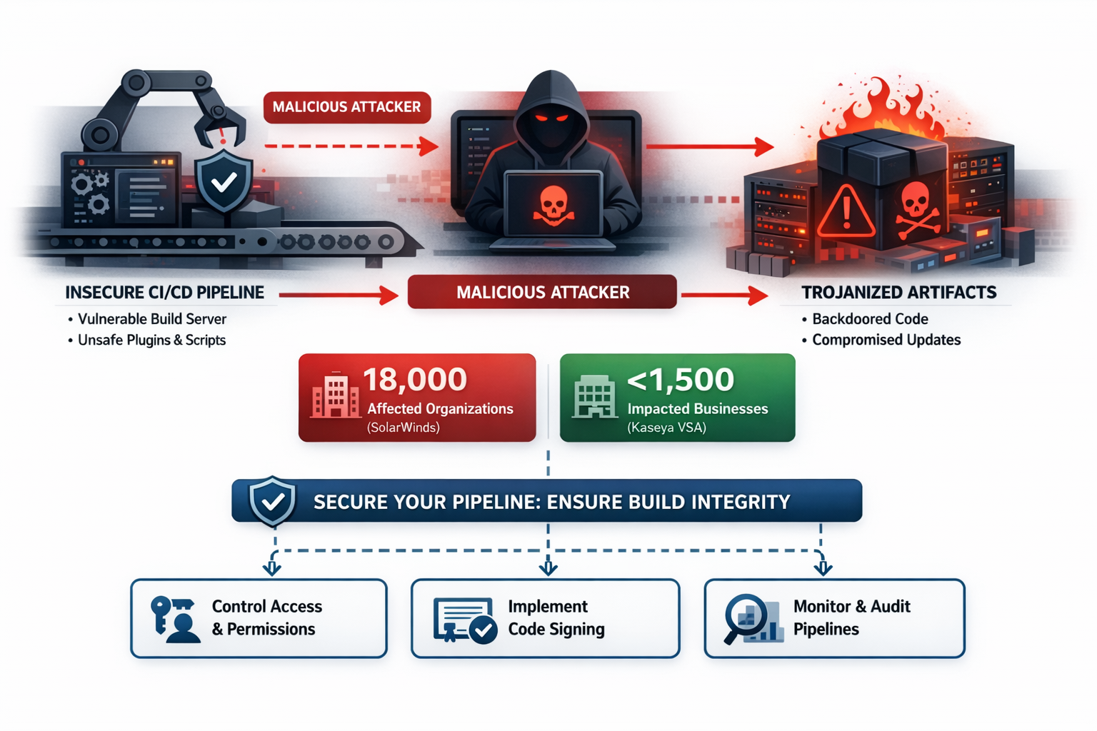 CI and CD pipeline compromise and artifact substitution