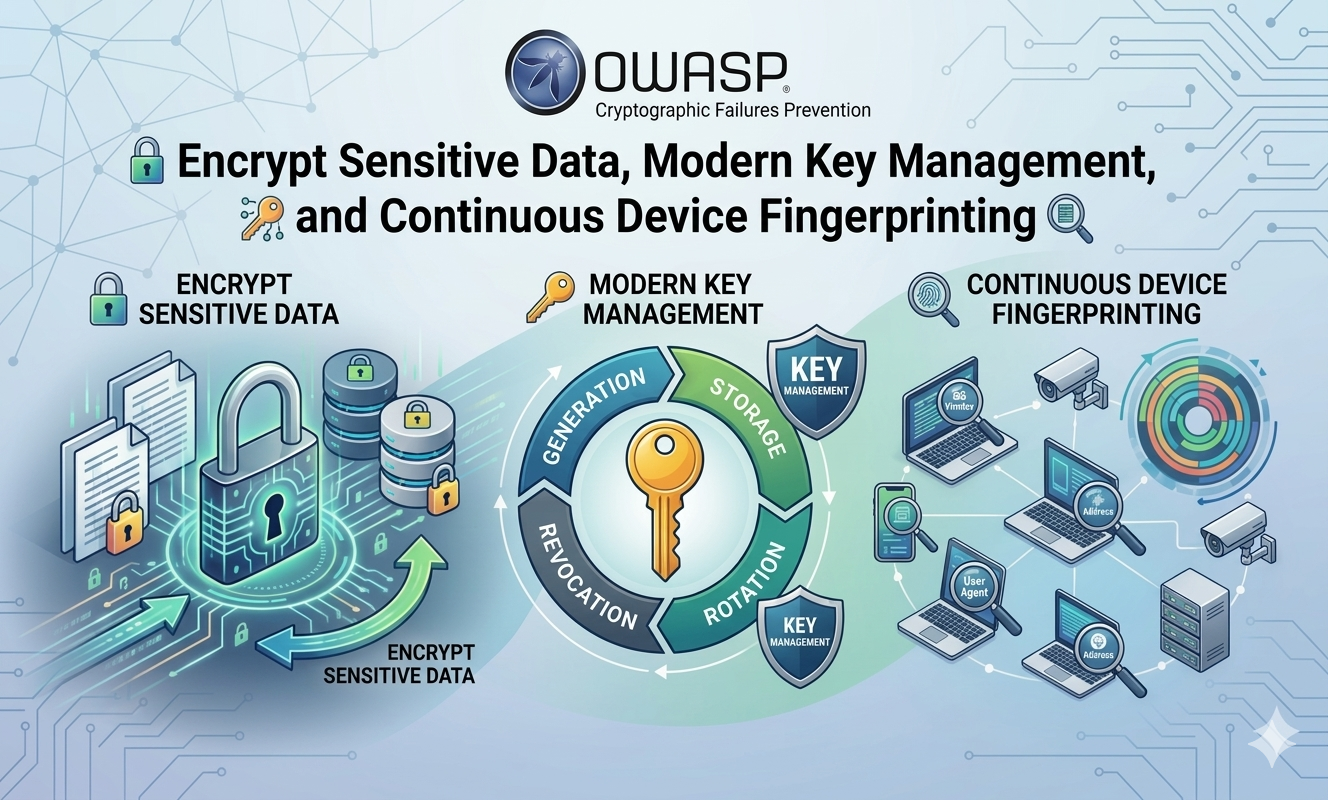 OWASP Cryptographic Failures Prevention: Encrypt Sensitive Data, Modern Key Management, and Continuous Device Fingerprinting